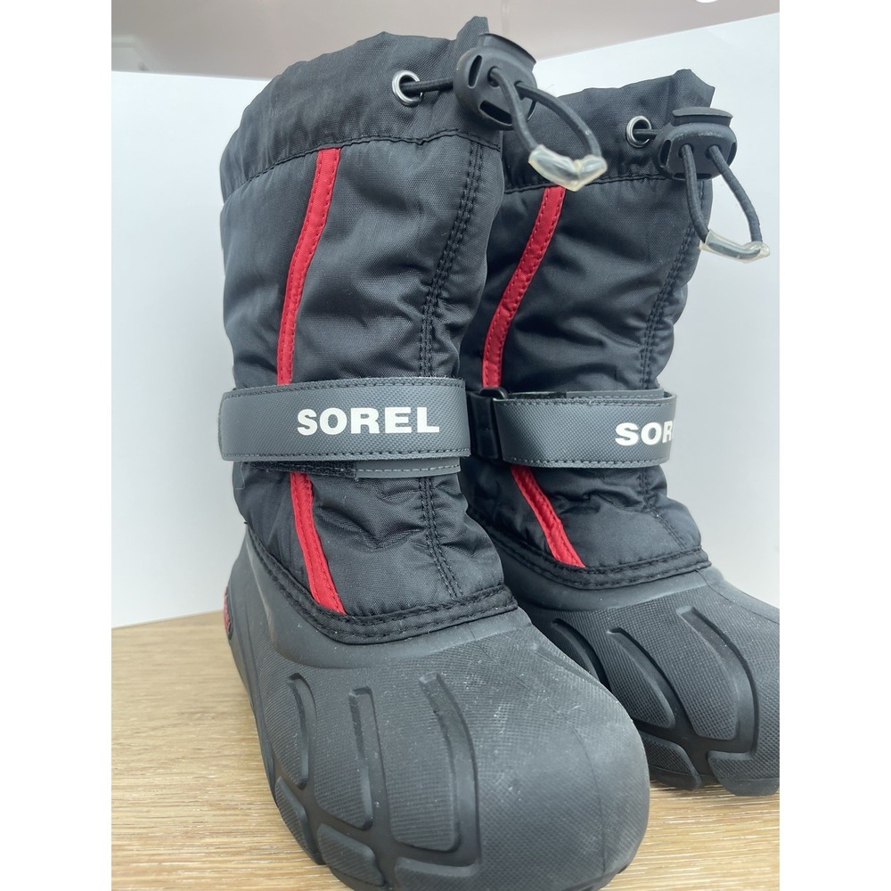 KIDS Sorel Snow Commander  Insulated Snow Boots Drawstring Black/Red US 12